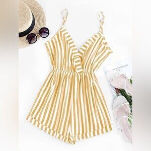 ZAFUL Stripe Surplice Romper NWT! in Yellow sz 6